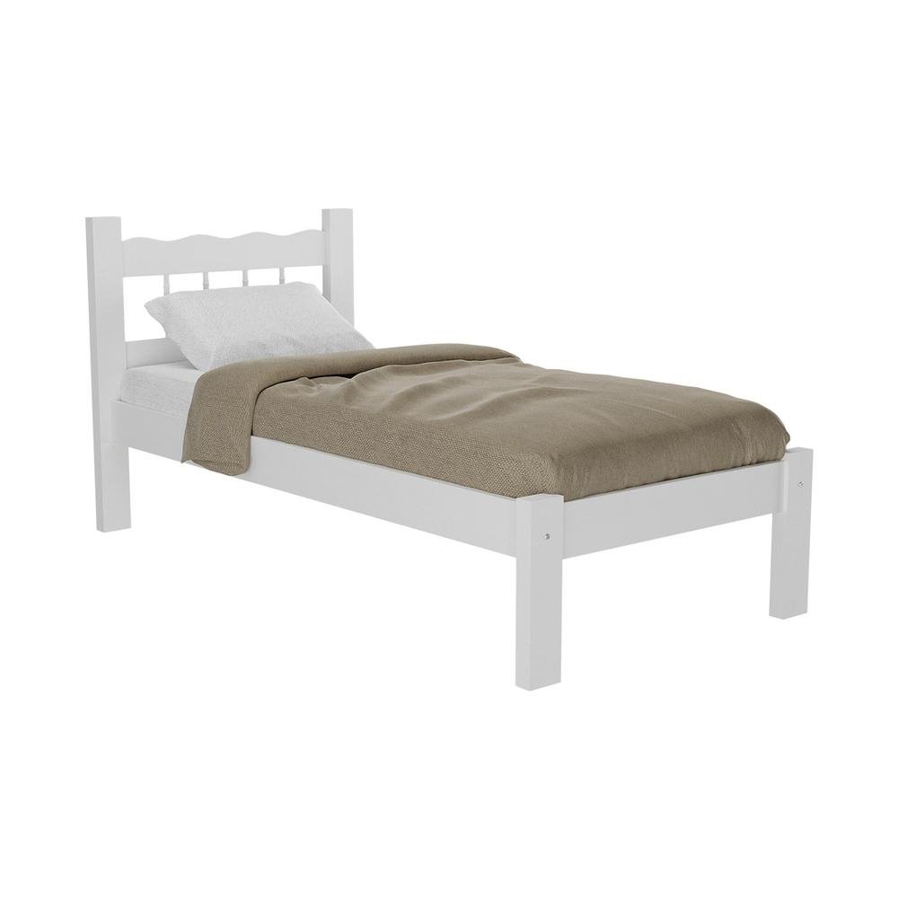 Cama Solteiro Madeira Macica com Colchao Incluso Madri Multimoveis CR4161 Branca