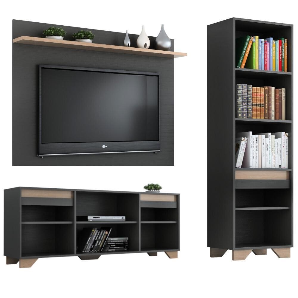 Conjunto Rack com Painel TV 40" e Livreiro Multimoveis CR45103 Grafite/Siena