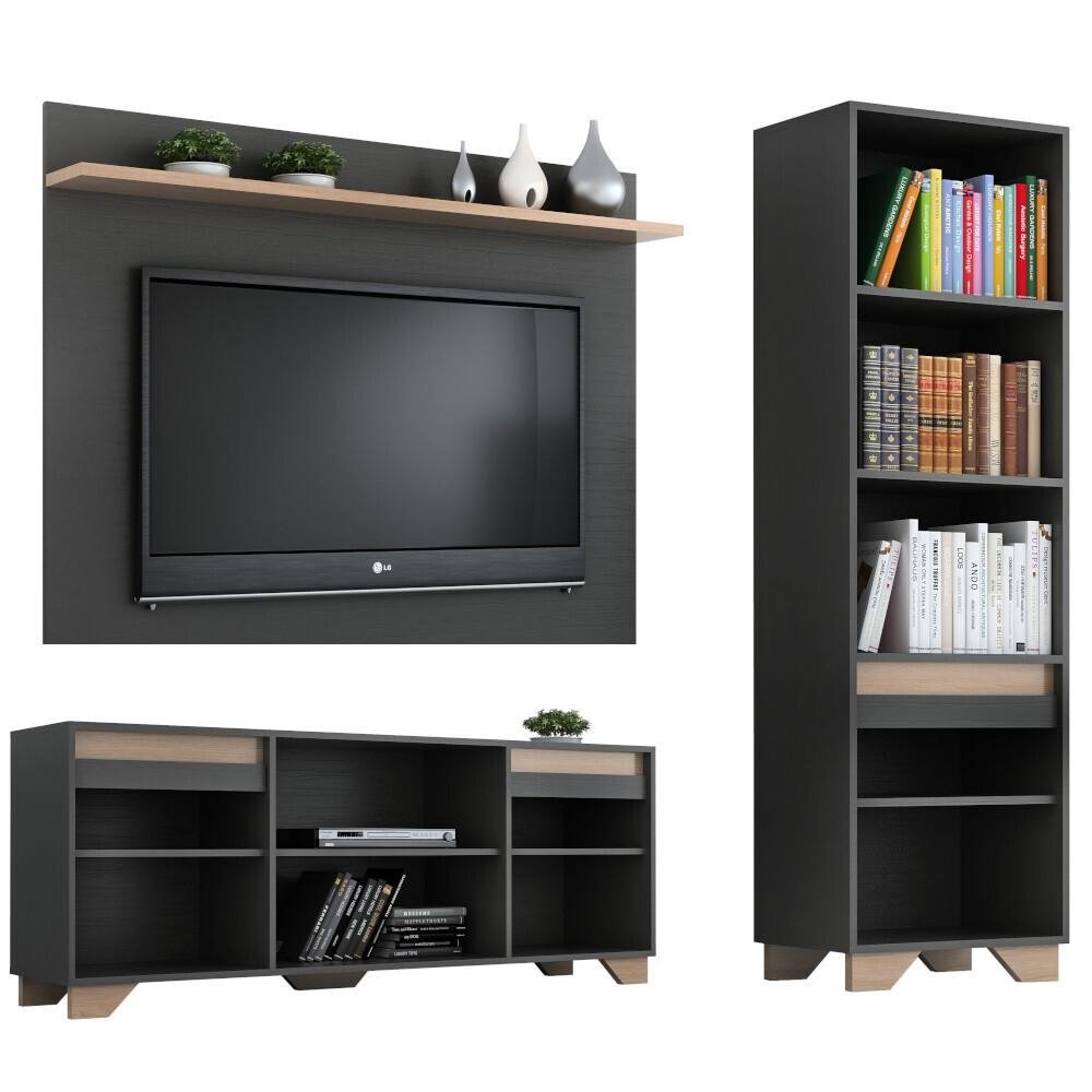 Conjunto Rack com Painel TV 50" e Livreiro Multimoveis CR45104 Grafite/Siena