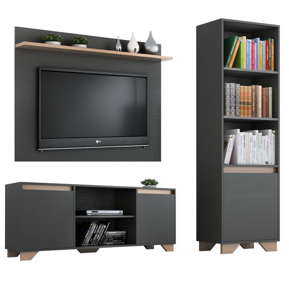 Conjunto Rack com Painel TV 55" e Livreiro Multimoveis CR45105 Grafite/Siena