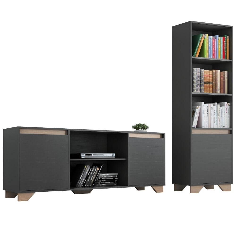 Conjunto Rack TV 60" e Livreiro Multimoveis CR45106 Grafite/Siena