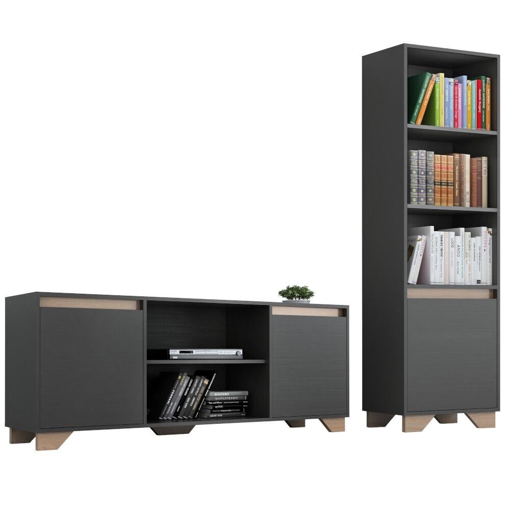Conjunto Rack TV 60" e Livreiro Multimoveis CR45107 Grafite/Siena