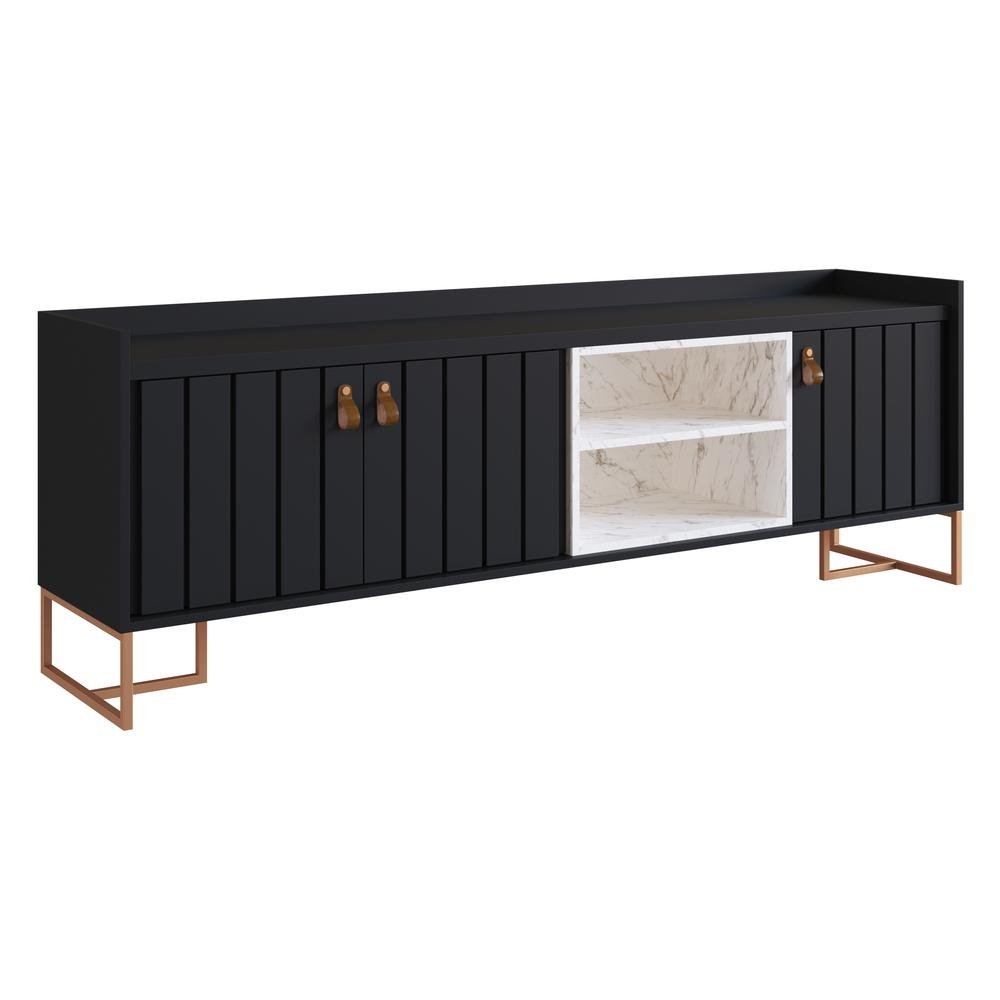 Rack TV 50" com 3 Portas e Nichos Multimoveis CR45190 Preto/Volakas