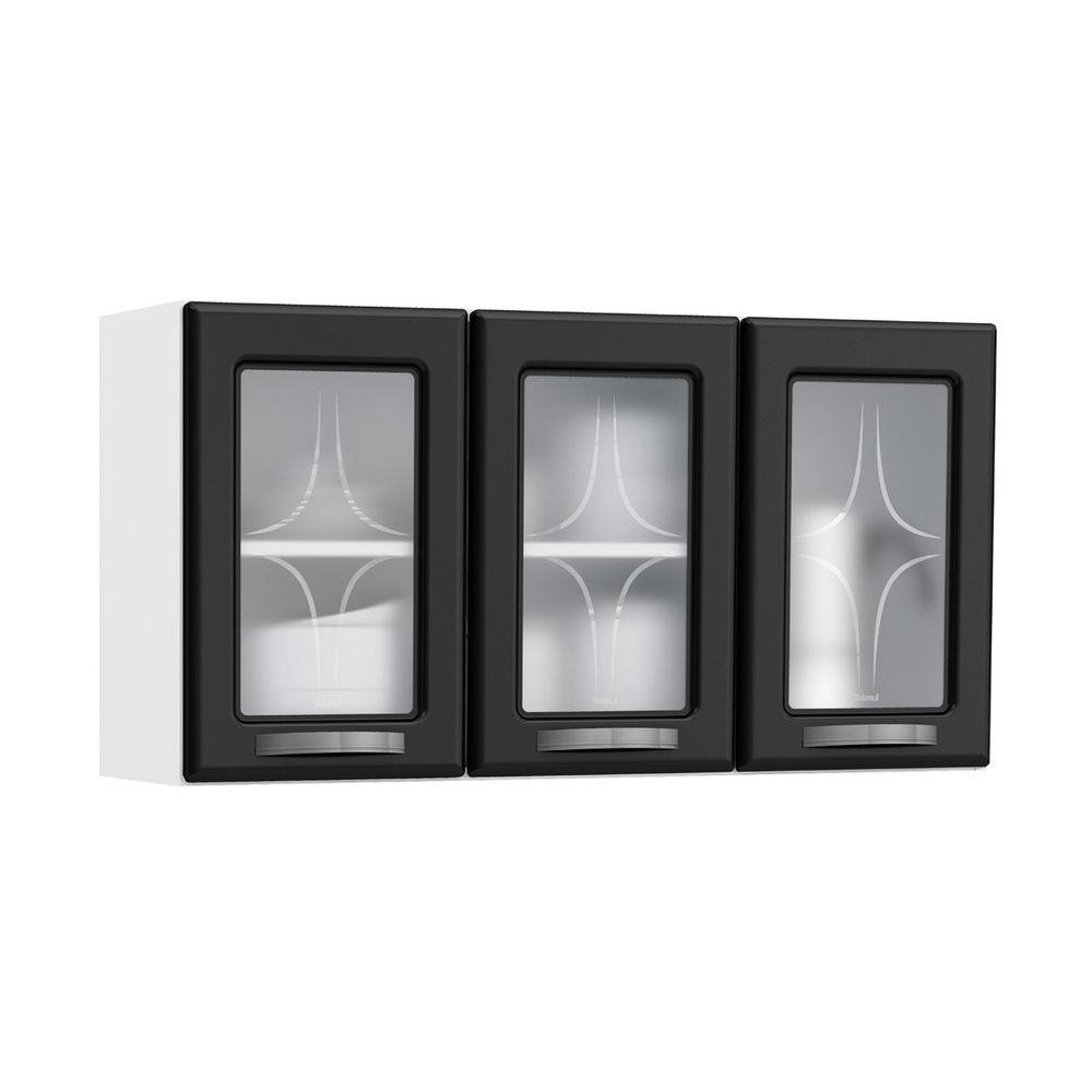 Armario de Cozinha de Aco Aereo 105cm Triplo Amanda Multimoveis CR6053 Branco/Preto