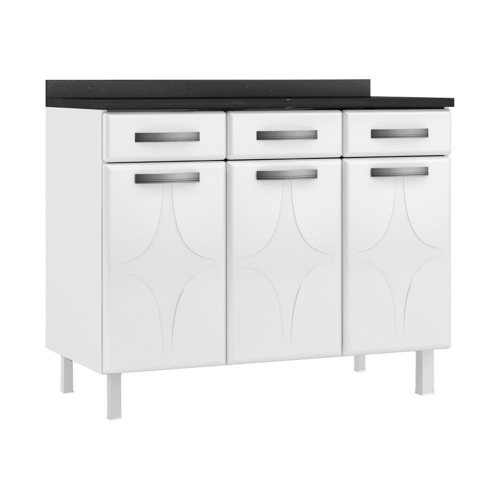 Balcao de Cozinha de Aco Triplo 105cm com Tampo Amanda Multimoveis CR6055 Branco