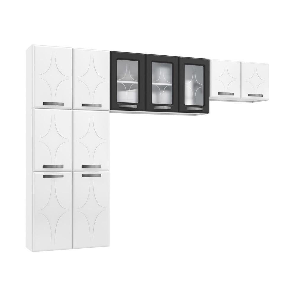 Armario de Cozinha de Aco Compacta 3 Pecas Amanda Multimoveis CR6067 Branco/Preto