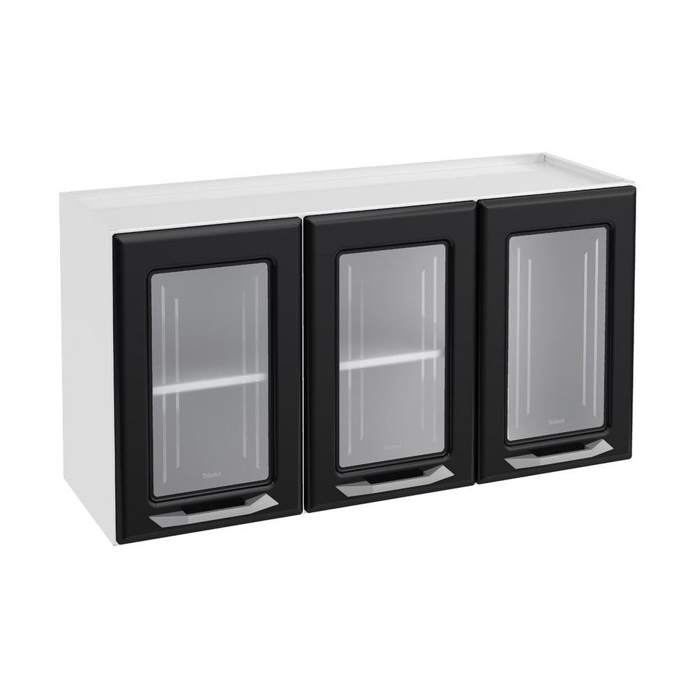 Armario de Cozinha de Aco Aereo Triplo 105cm Rose Multimoveis Glass CR6089 Branco/Preto