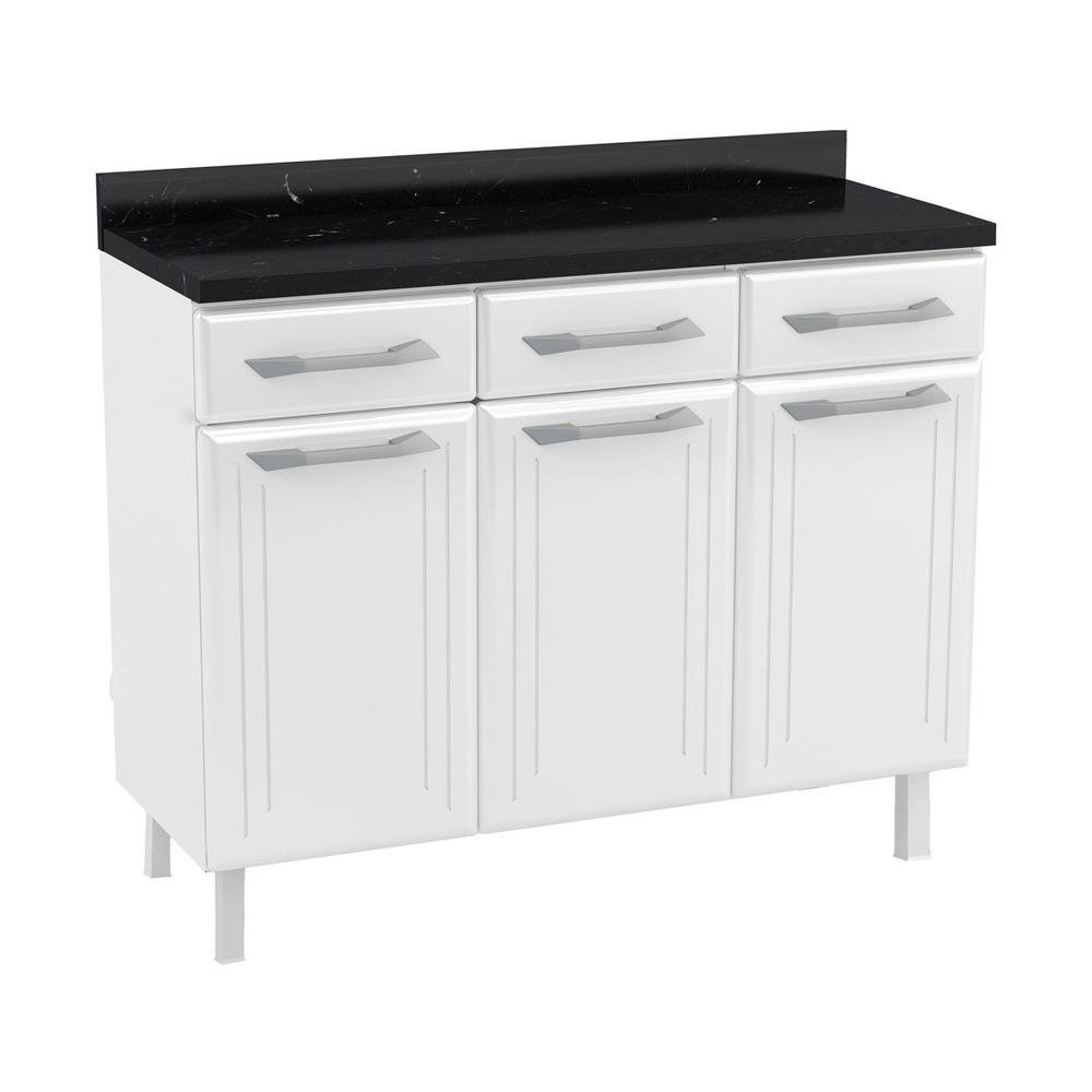 Balcao de Cozinha de Aco Triplo com Tampo Rose Multimoveis CR6090 Branco