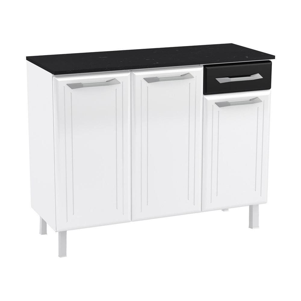 Balcao de Cozinha de Aco Triplo com Tampo Rose Multimoveis Smart CR6093 Branco/Preto
