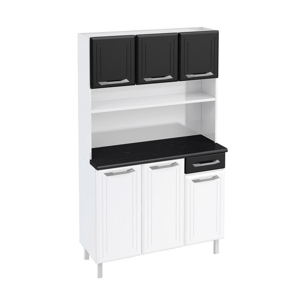 Armario de Cozinha de Aco Kit Triplo 105cm Rose Multimoveis Smart CR6096 Branco/Preto
