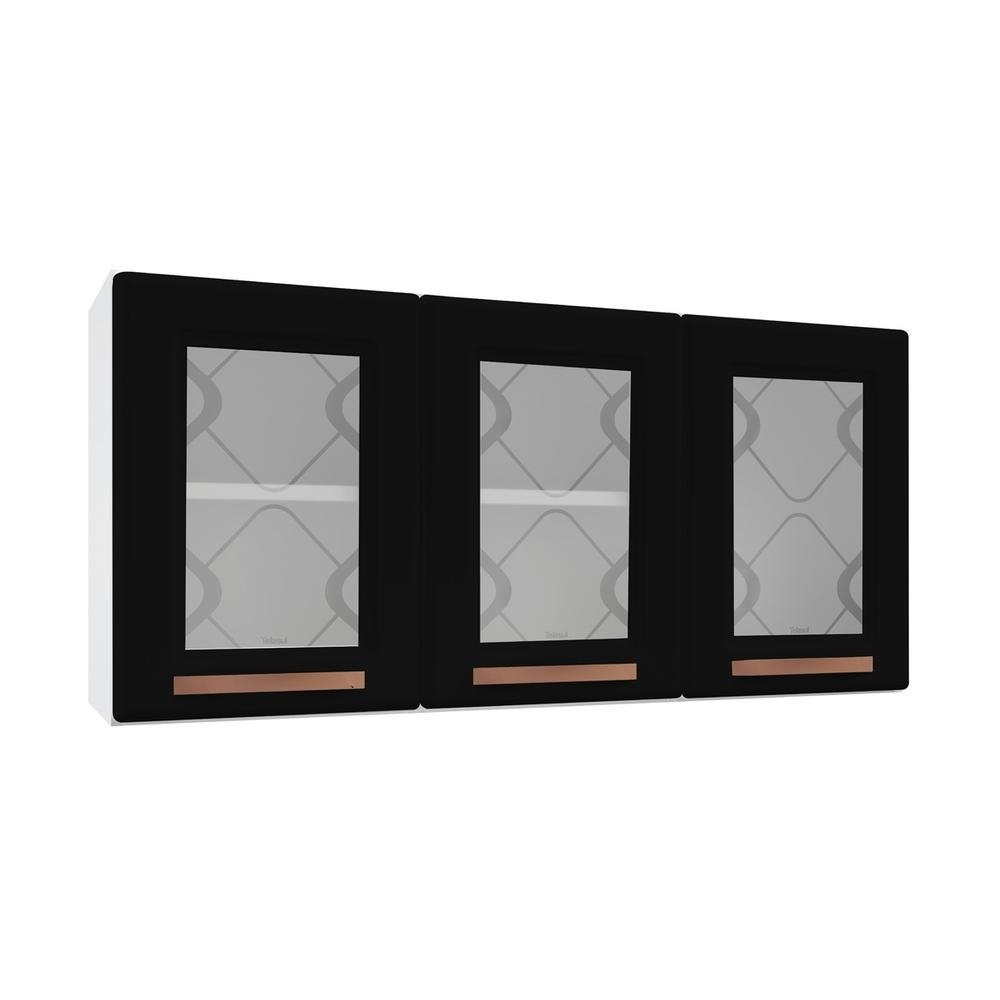 Armario de Cozinha de Aco Aereo Triplo 120cm Regina Multimoveis CR6123 Branco/Preto