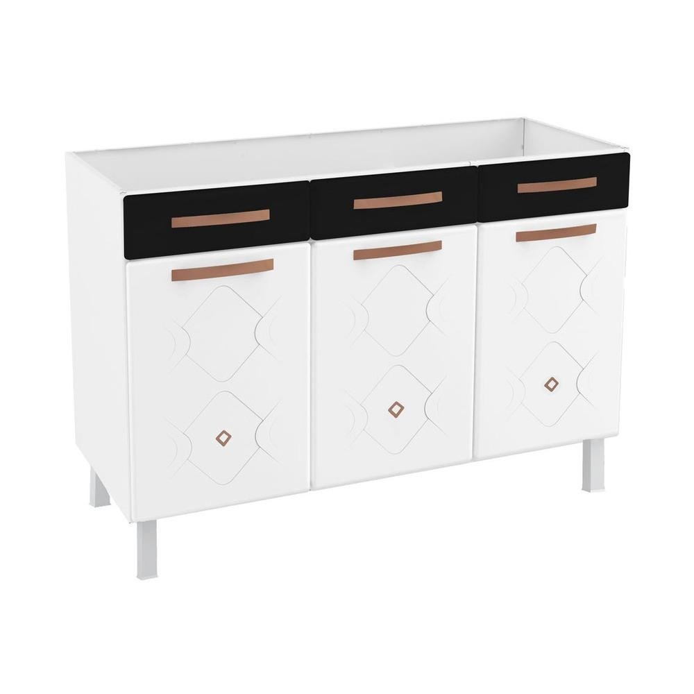 Balcao de Cozinha de Aco Triplo sem Tampo para Pia 120cm Regina Multimoveis CR6128 Branco/