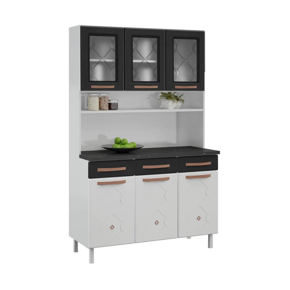 Armario de Cozinha de Aco Kit Triplo 120cm Regina Multimoveis CR6130 Branco/Preto