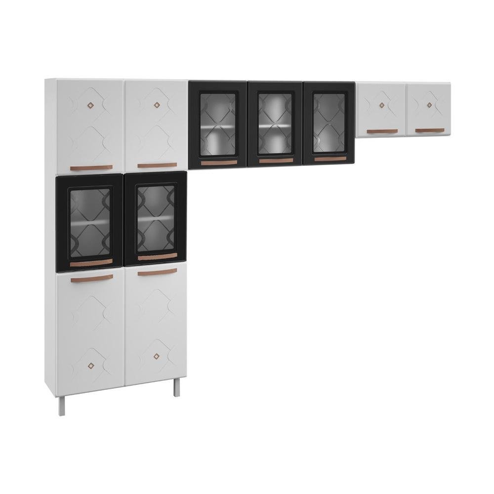 Armario de Cozinha de Aco Compacta 3 Pecas Regina Multimoveis Glass CR6137 Branco/Preto