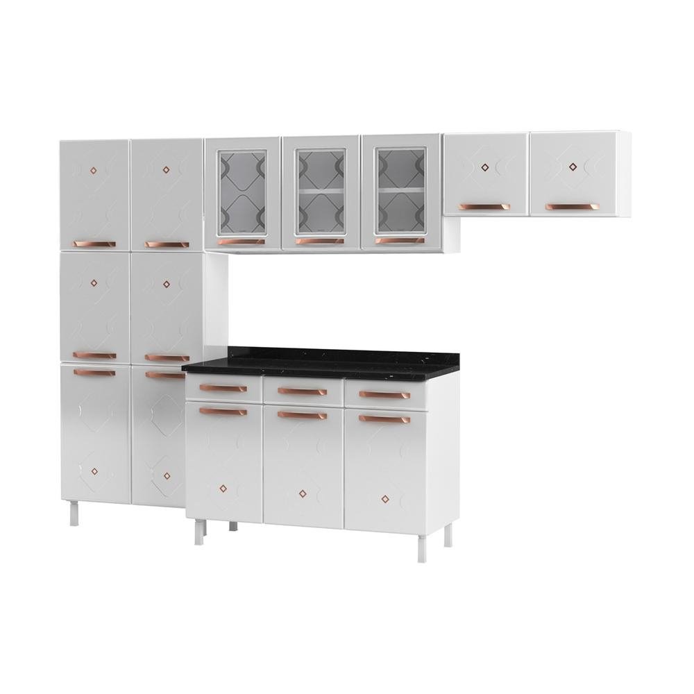 Armario de Cozinha de Aco Completa com Balcao Regina Multimoveis Glass CR6139 Branco