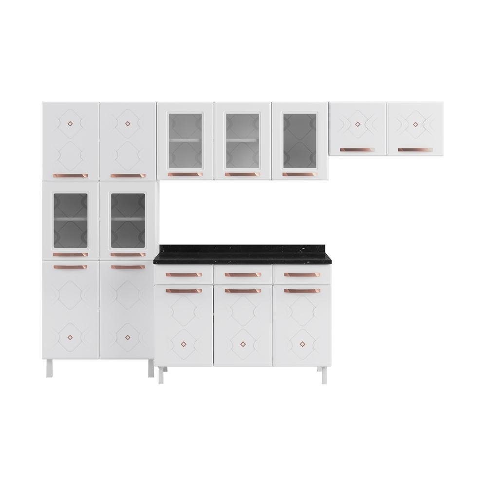 Armario de Cozinha de Aco Completa com Balcao Regina Multimoveis Glass CR6141 Branco