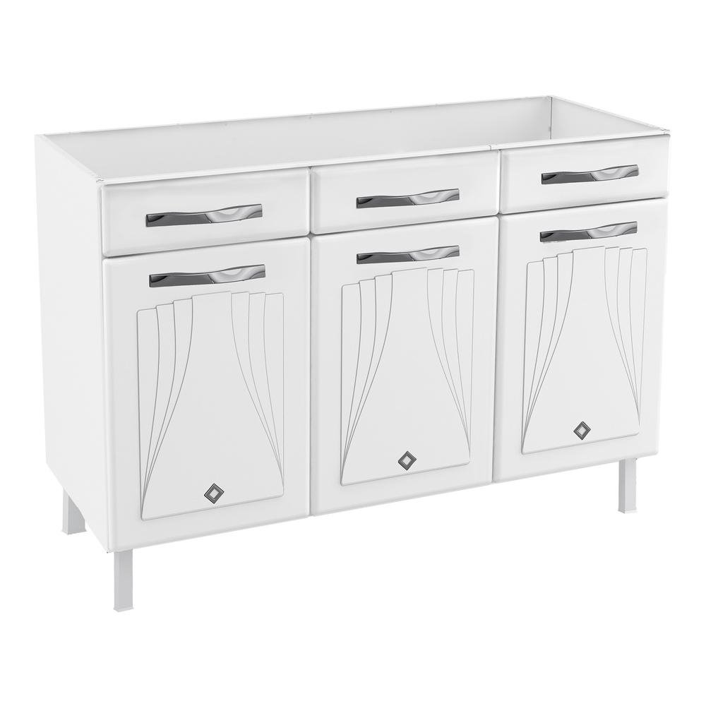 Balcao de Cozinha de Aco Triplo sem Tampo para Pia 120cm Clara Multimoveis CR6146 Branco