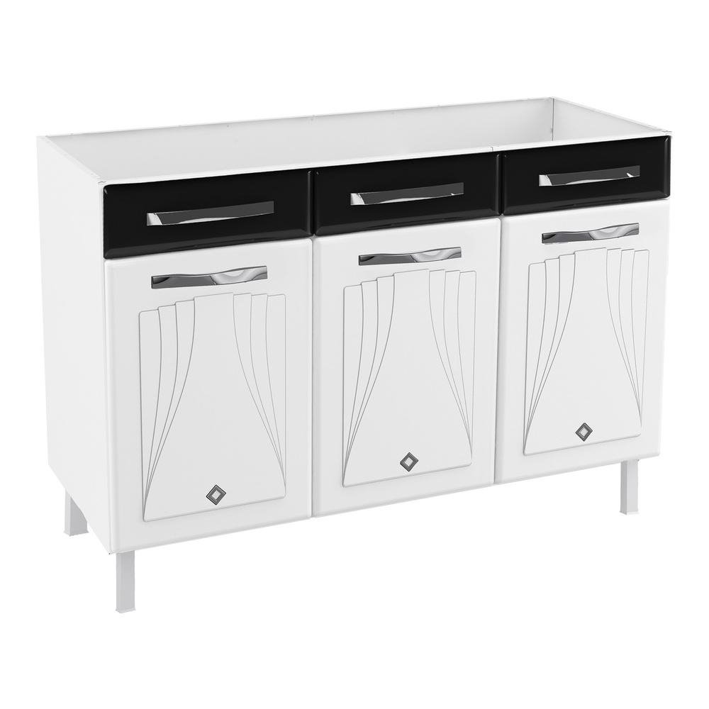 Balcao de Cozinha de Aco Triplo sem Tampo para Pia 120cm Clara Multimoveis CR6147 Branco/P