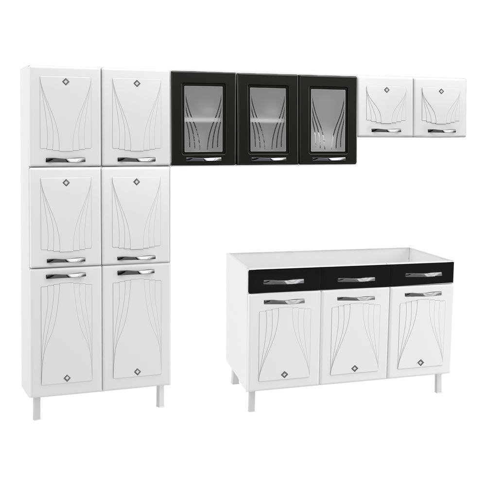 Armario de Cozinha de Aco Completa com Balcao para Pia Clara Multimoveis CR6155 Branco/Pre