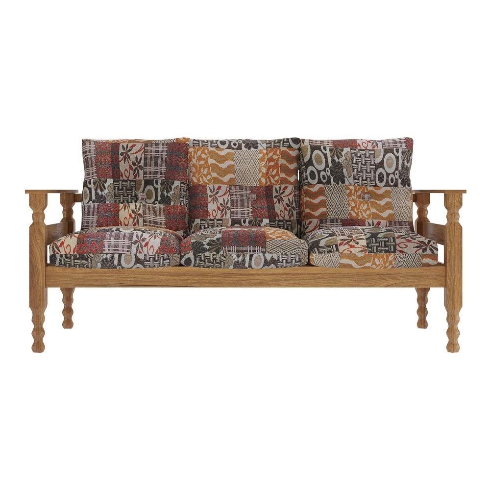 Sofa 3 Lugares Madeira Macica Liz Multimoveis CR7000.T66 Imbuia/Floral