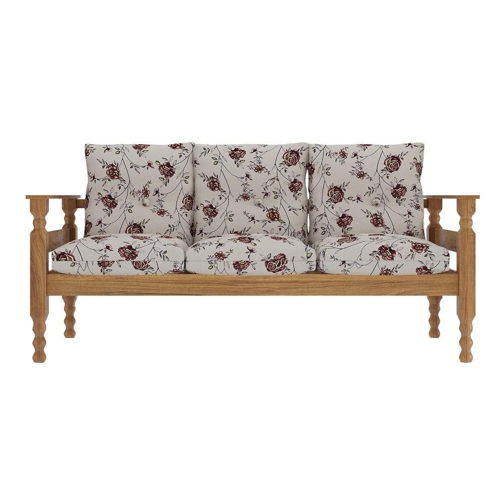 Sofa 3 Lugares Madeira Macica Liz Multimoveis CR7000.T67 Imbuia/Floral