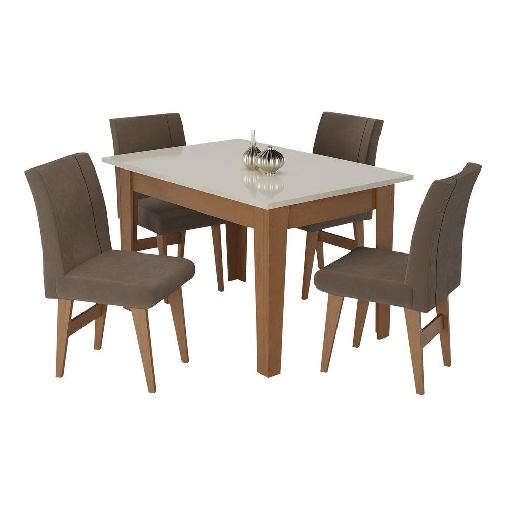 Conjunto Mesa de Jantar 120 cm com 4 Cadeiras Tokio Multimoveis EX1004 Madeirado/Off White