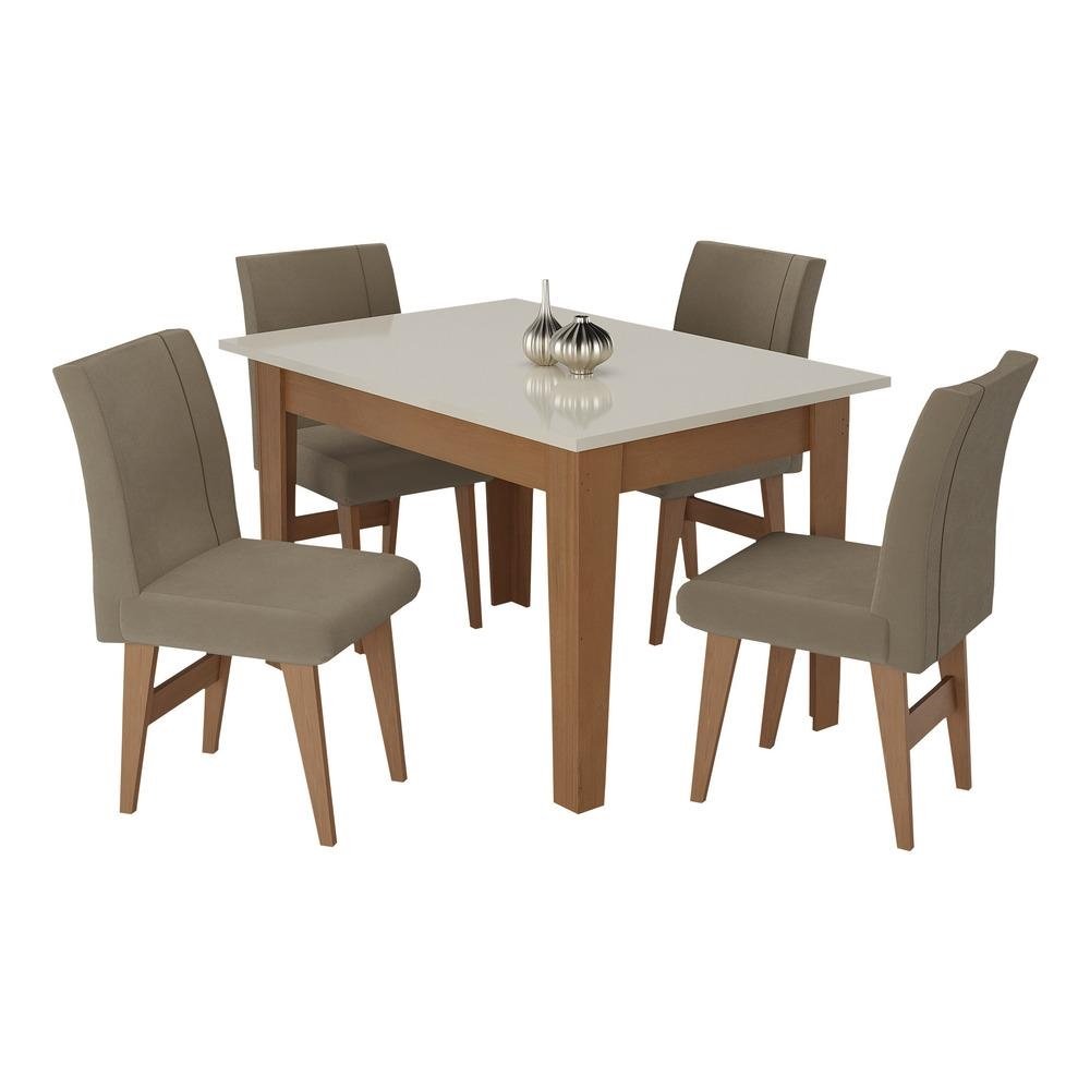 Conjunto Mesa de Jantar 120 cm com 4 Cadeiras Tokio Multimoveis EX1004 Madeirado/Off White