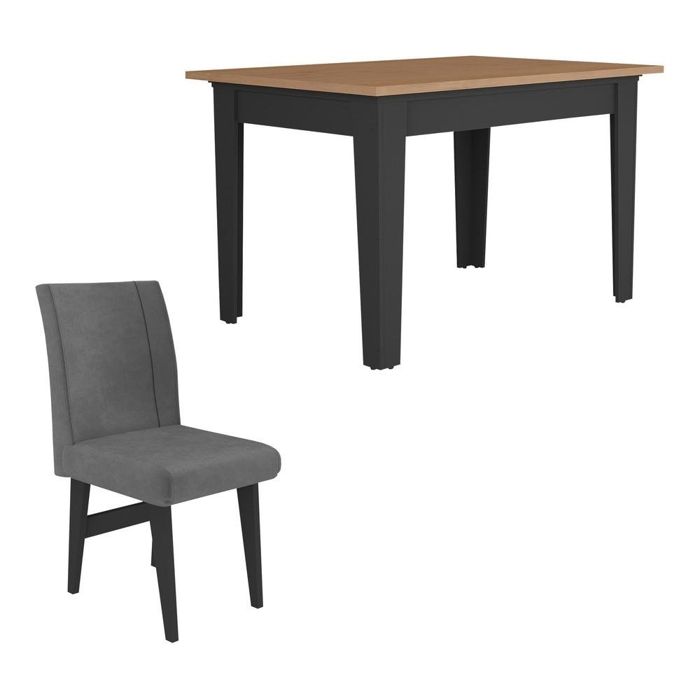 Conjunto Mesa de Jantar 120 cm com 4 Cadeiras Tokio Multimoveis EX1004 Preto/Madeirado/Gra