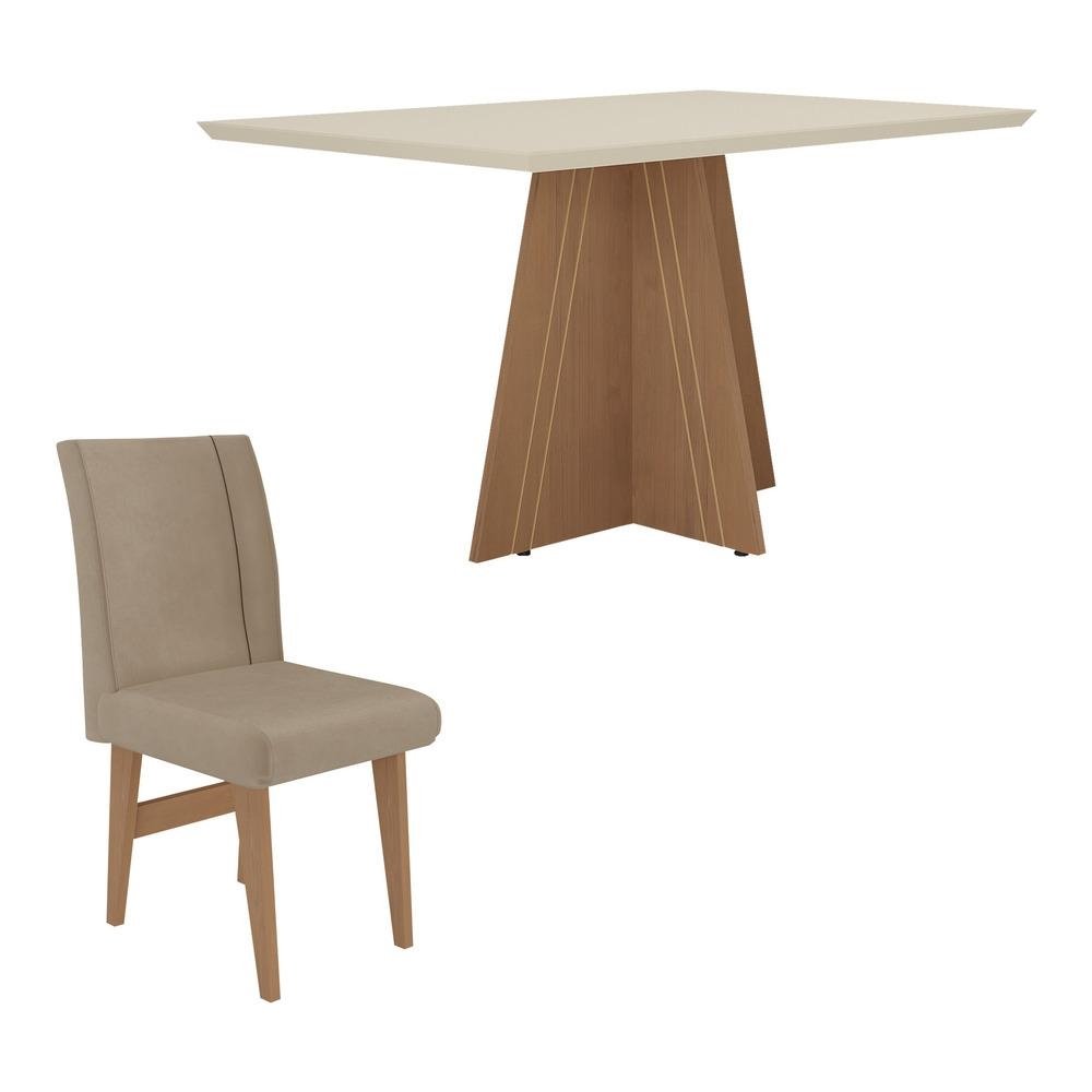 Conjunto Mesa de Jantar 136 cm com 4 cadeiras Denver Multimoveis EX1006 Madeirado/Off Whit