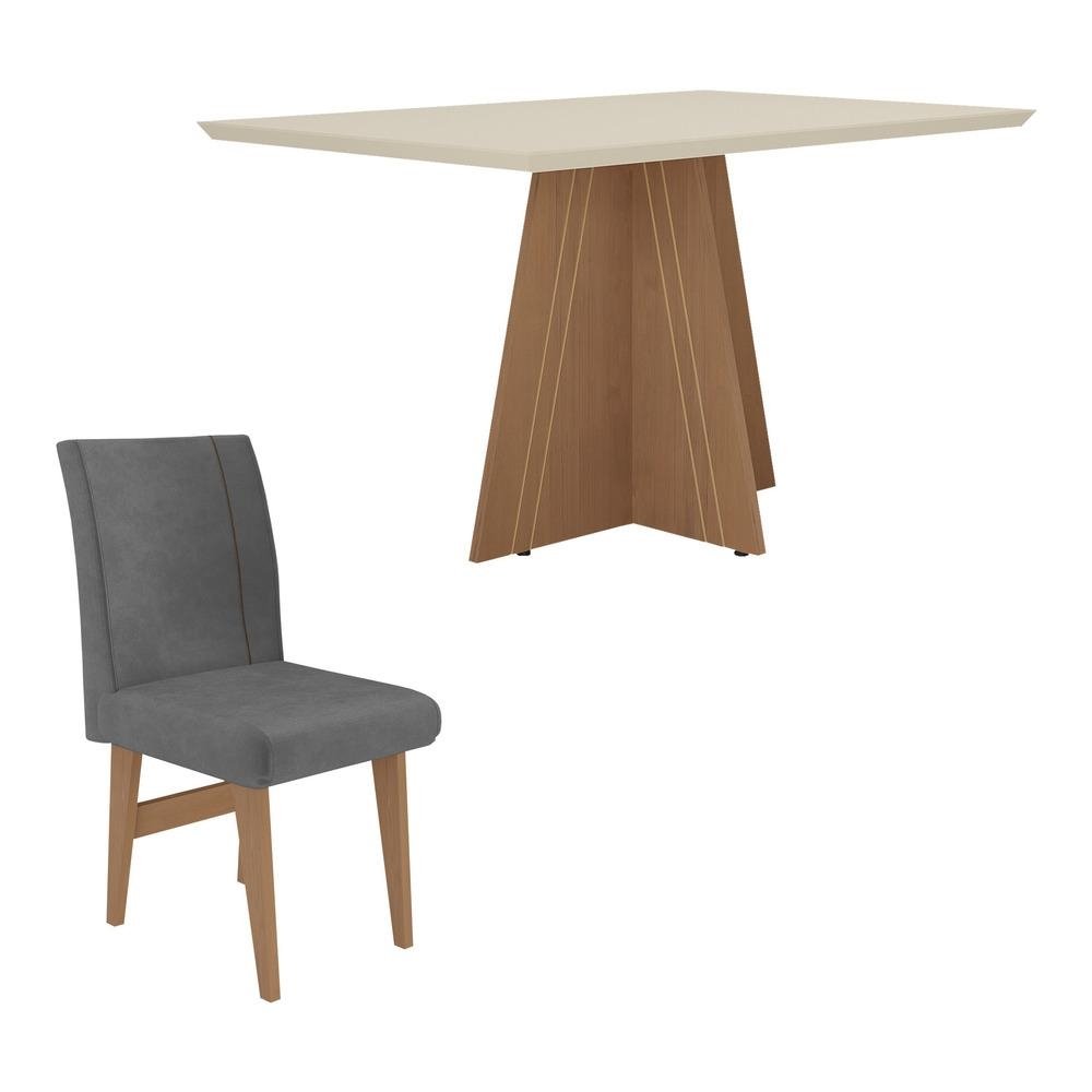 Conjunto Mesa de Jantar 136 cm com 4 cadeiras Denver Multimoveis EX1006 Madeirado/Off Whit
