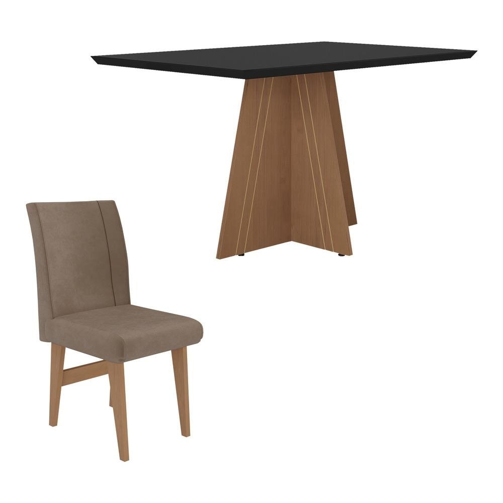 Conjunto Mesa de Jantar 136 cm com 4 cadeiras Denver Multimoveis EX1006 Madeirado/Preto/Ca