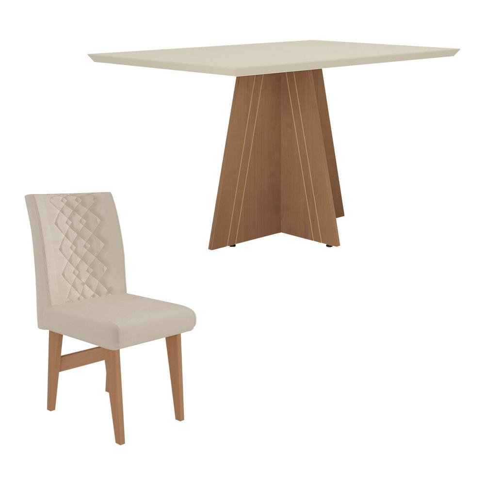 Conjunto Mesa de Jantar 136 cm com 4 cadeiras Marselha Multimoveis EX1007 Madeirado/Off Wh