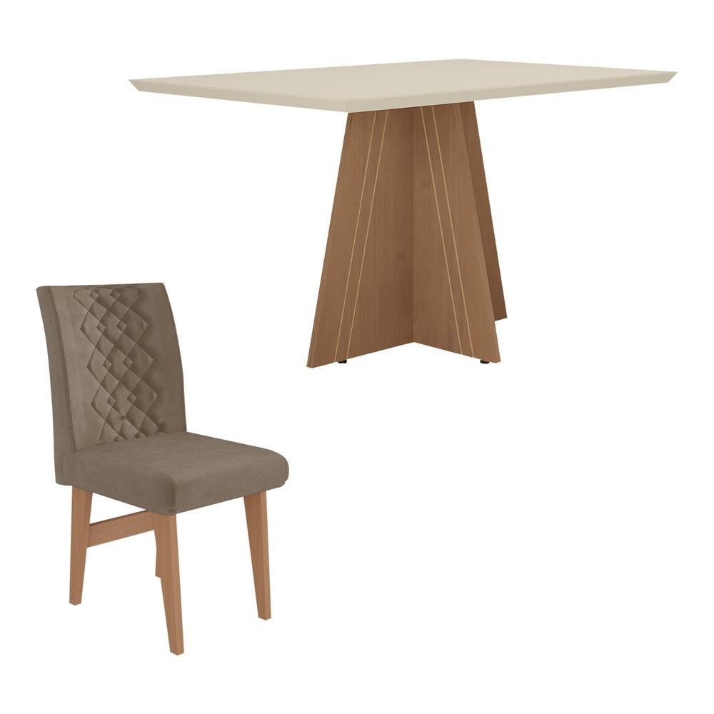 Conjunto Mesa de Jantar 136 cm com 4 cadeiras Marselha Multimoveis EX1007 Madeirado/Off Wh