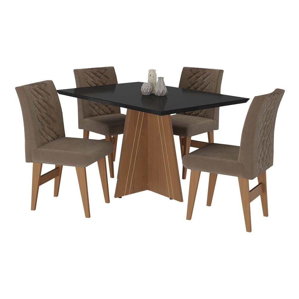 Conjunto Mesa de Jantar 136 cm com 4 cadeiras Marselha Multimoveis EX1007 Madeirado/Preto/