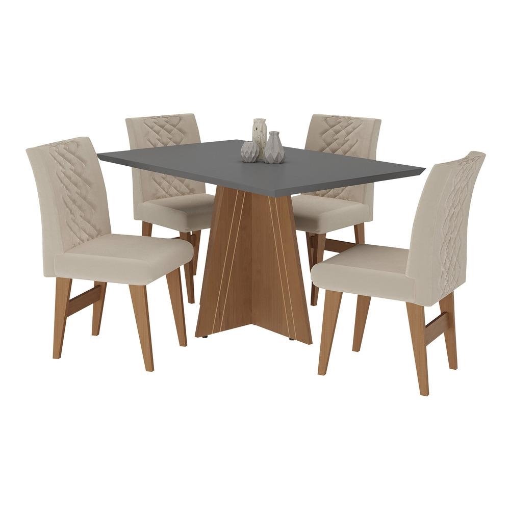 Conjunto Mesa de Jantar 136 cm com 4 cadeiras Marselha Multimoveis EX1007 Madeirado/Grafit