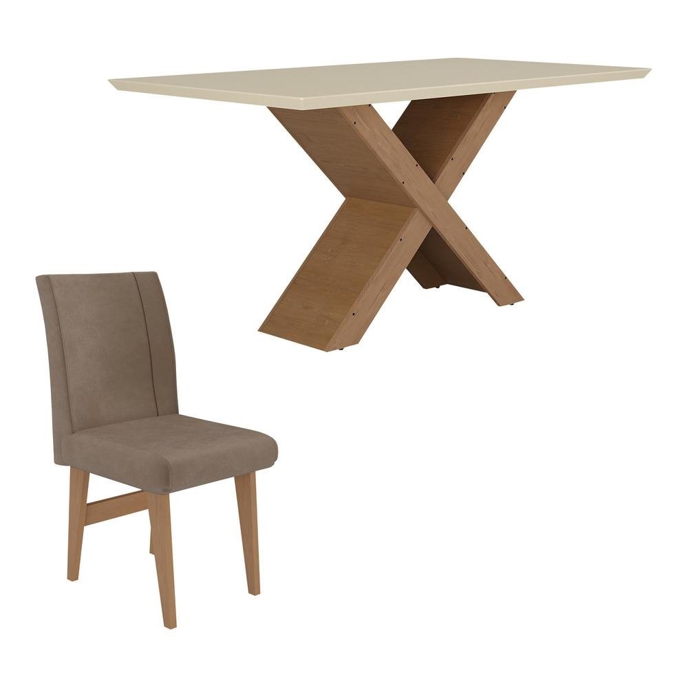 Conjunto Mesa de Jantar 160 cm com 6 cadeiras Lisboa Multimoveis EX1008 Madeirado/Off Whit