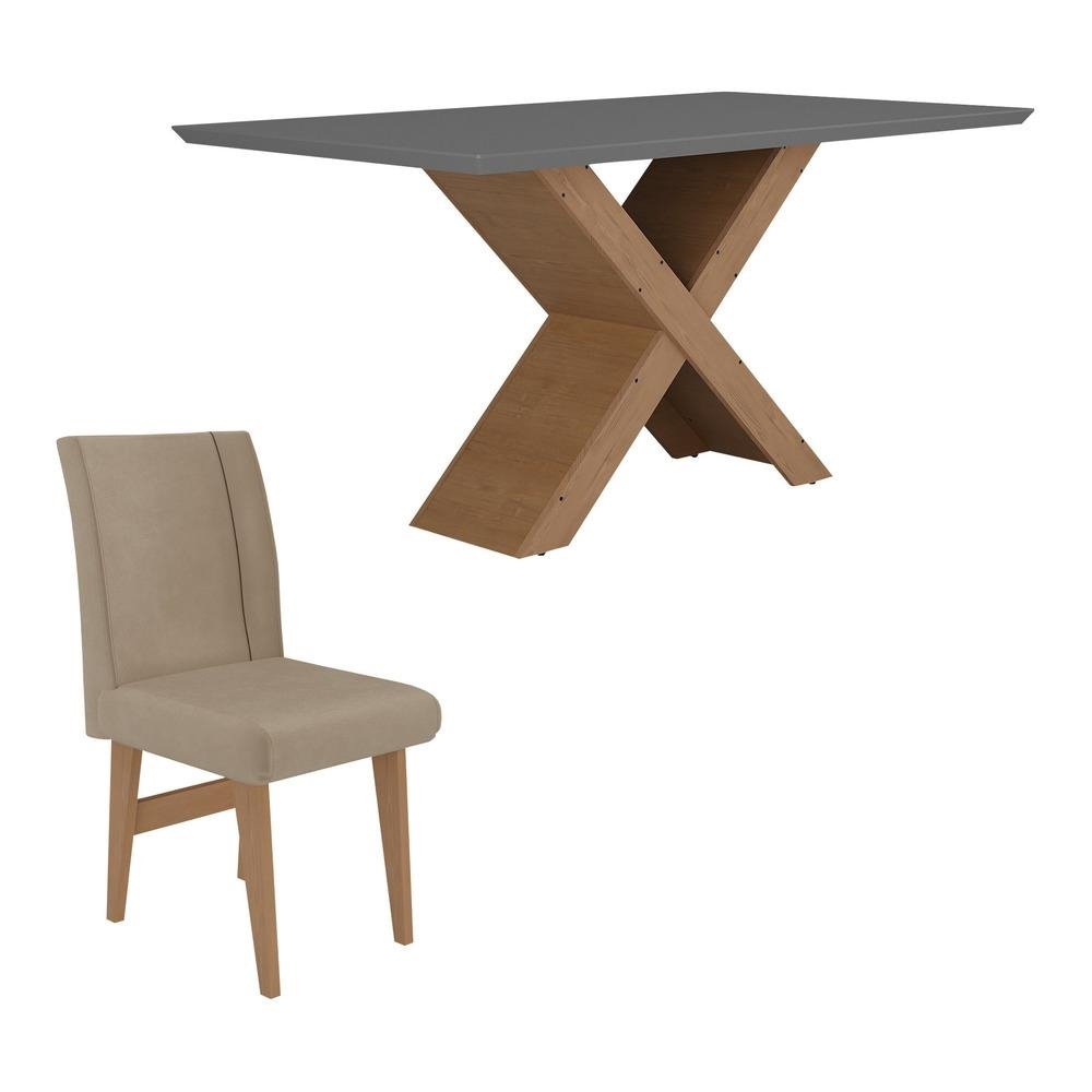 Conjunto Mesa de Jantar 160 cm com 6 cadeiras Lisboa Multimoveis EX1008 Madeirado/Grafite/