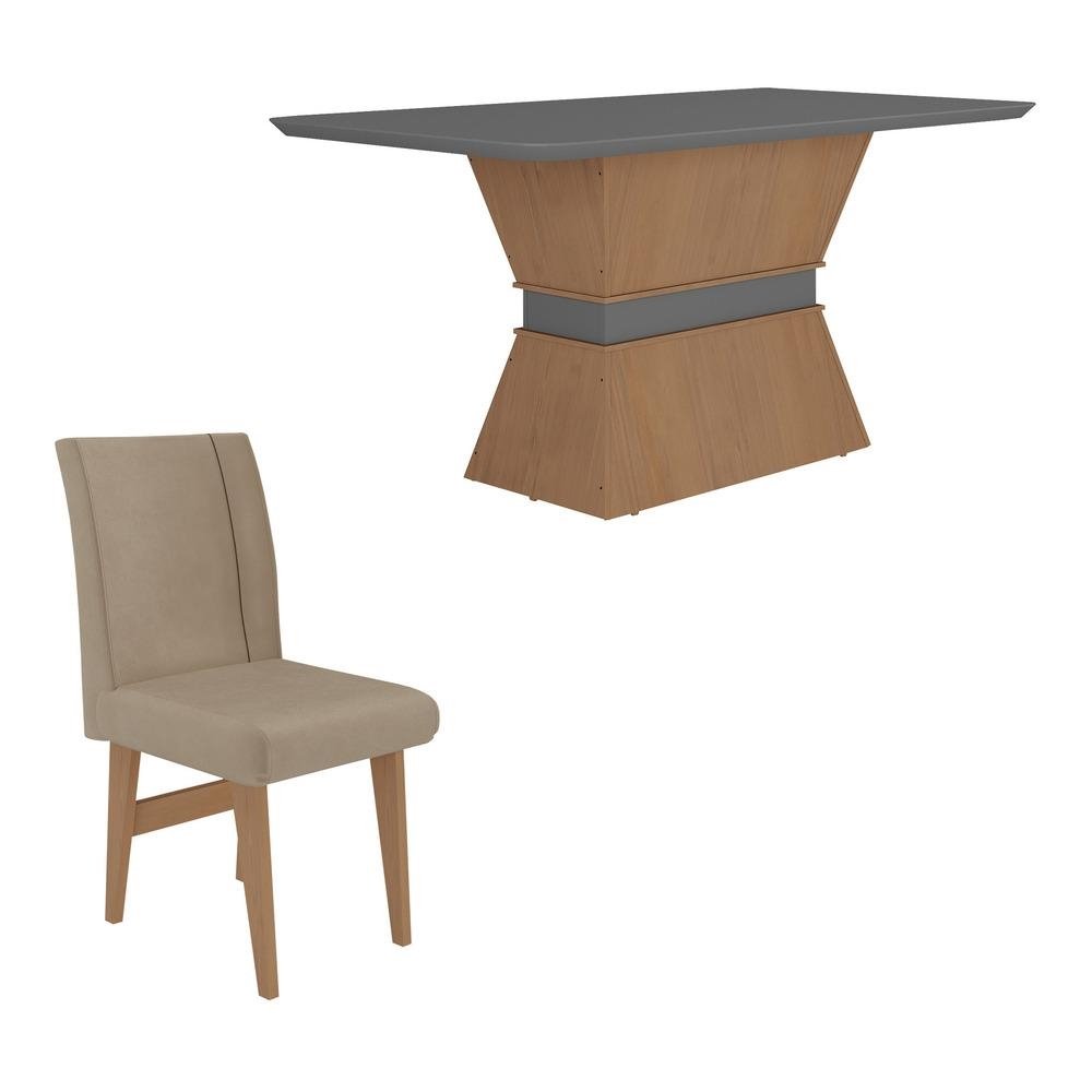 Conjunto Mesa de Jantar 160 cm com 6 cadeiras Oslo Multimoveis EX1010 Madeirado/Grafite/Ma