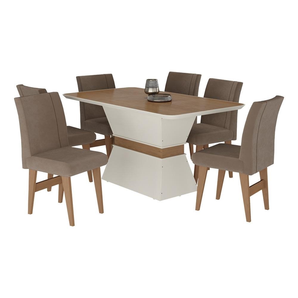 Conjunto Mesa de Jantar 160 cm com 6 cadeiras Oslo Multimoveis EX1010 Madeirado/Off White/