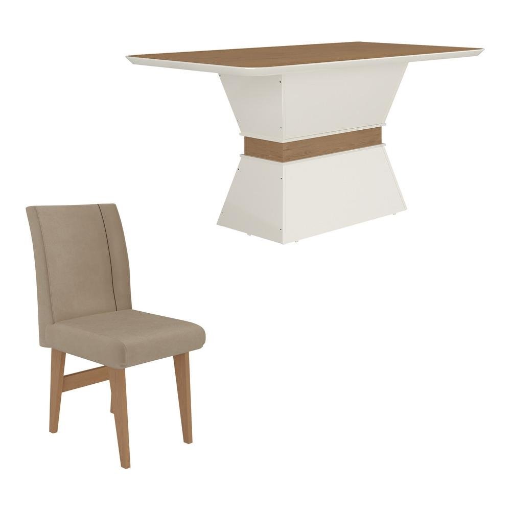 Conjunto Mesa de Jantar 160 cm com 6 cadeiras Oslo Multimoveis EX1010 Madeirado/Off White/