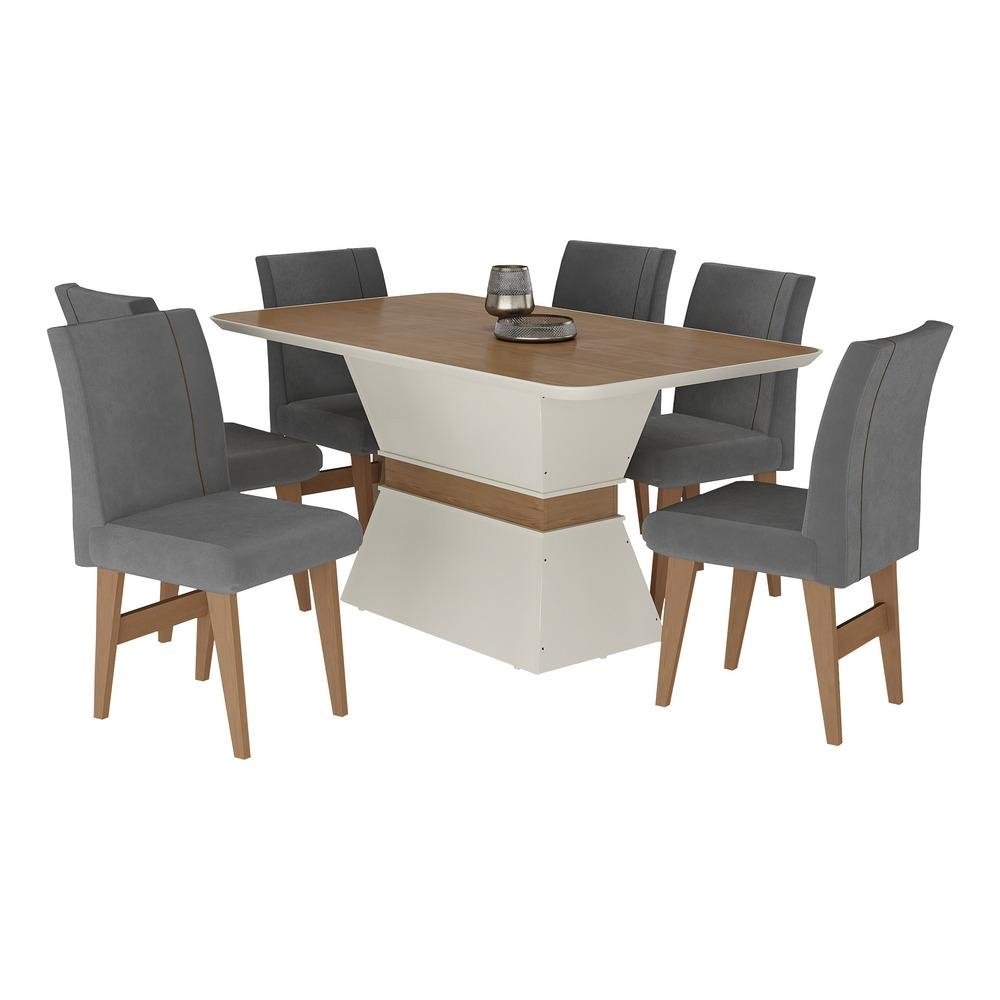 Conjunto Mesa de Jantar 160 cm com 6 cadeiras Oslo Multimoveis EX1010 Madeirado/Off White/