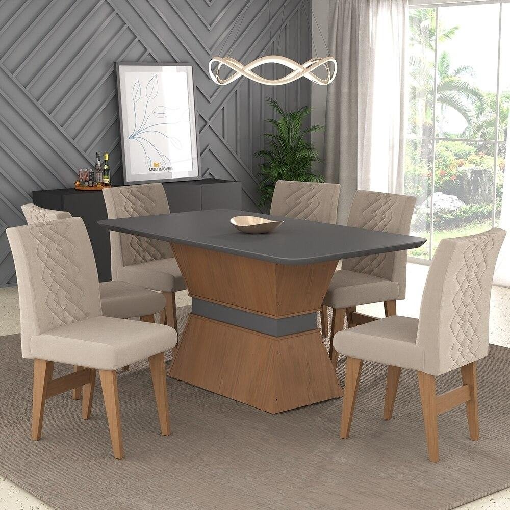 Conjunto Mesa de Jantar 160 cm com 6 cadeiras Nairobi Multimoveis EX1011 Madeirado/Grafite