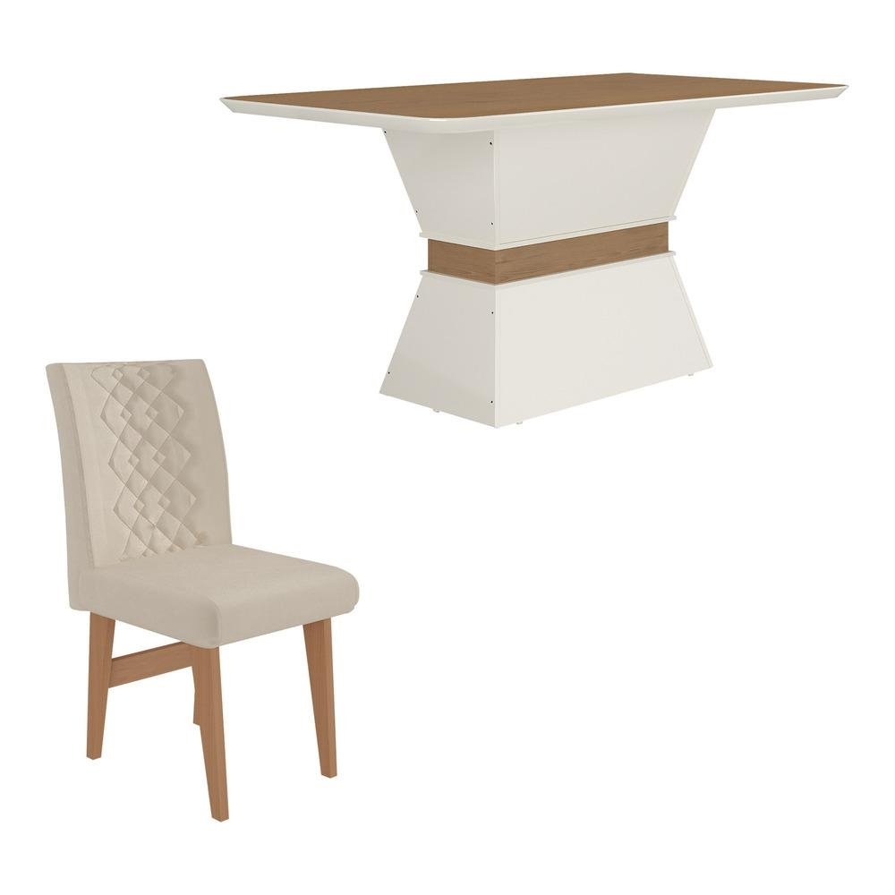 Conjunto Mesa de Jantar 160 cm com 6 cadeiras Nairobi Multimoveis EX1011 Madeirado/Off Whi