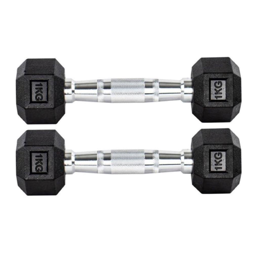 Par Halteres 1kg +1kg Dumbbell Sextavado Emborrachado Pegada Cromada Gallant (GDB01F3B-PT)