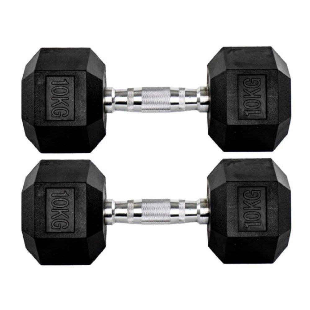 Par Halteres 10kg + 10kg Dumbbell Sextavado Emborrachado Pegada Cromada Gallant (GDB10F3B-