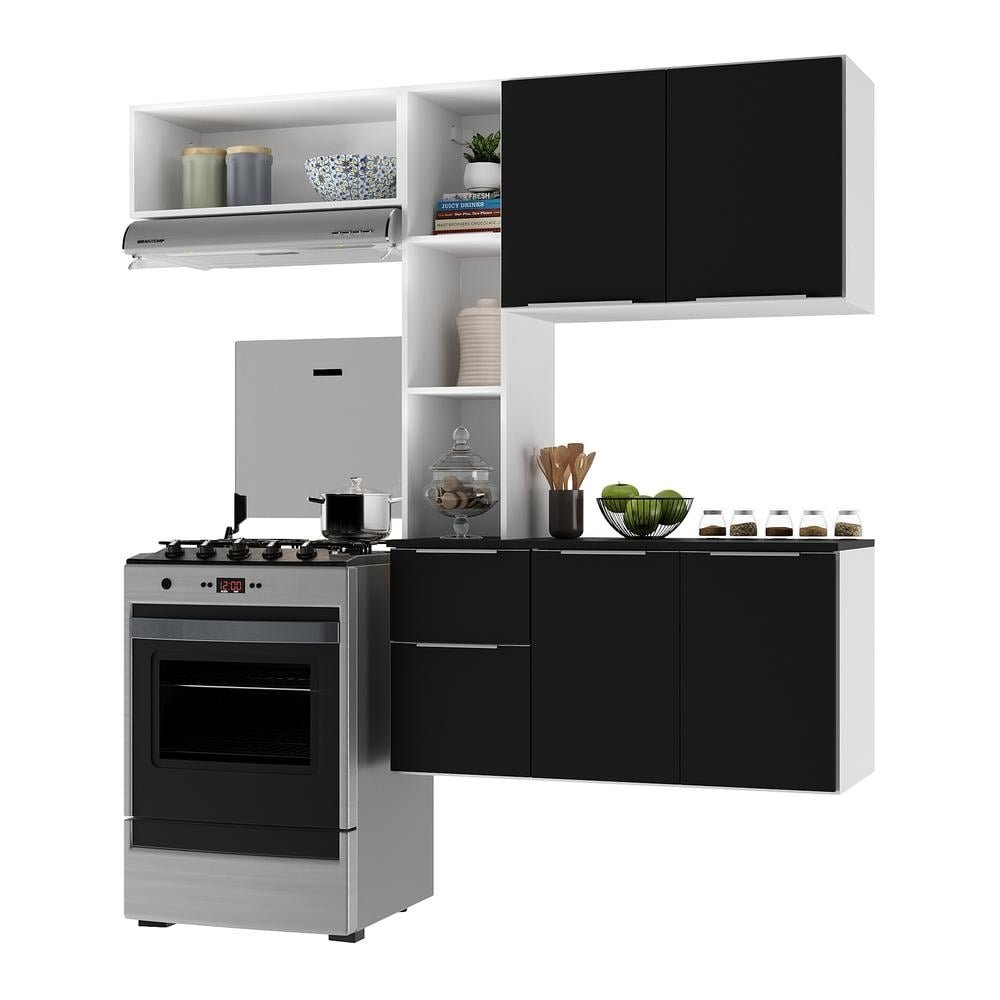 Cozinha Compacta Multimoveis Sofia FG2002 om Armario e Balcao Branca/Preta
