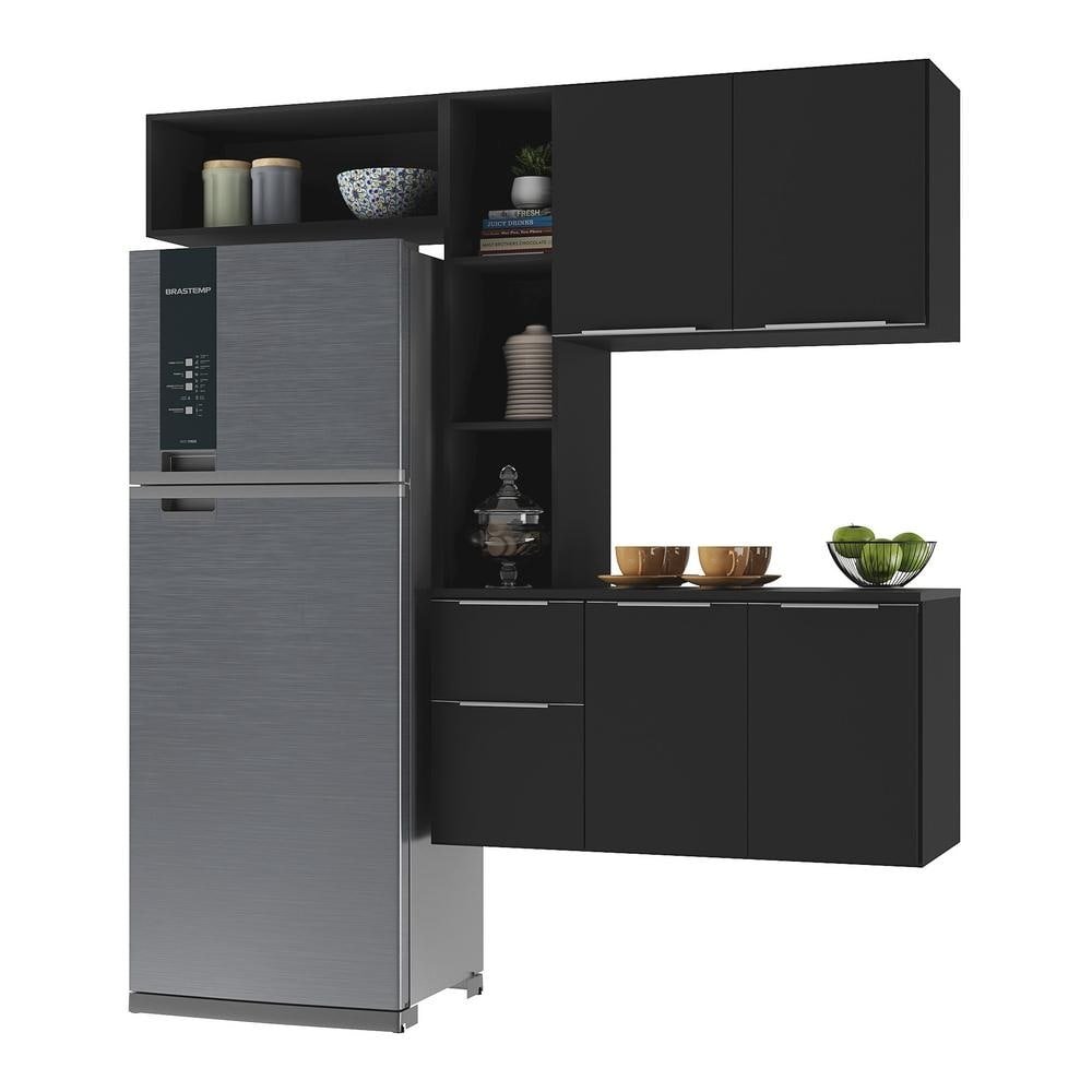 Cozinha Compacta Multimoveis Sofia FG2005 com Armario e Balcao Preta