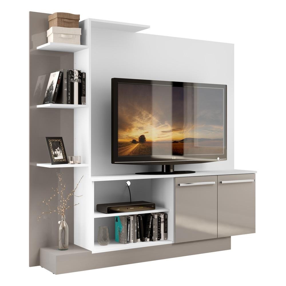 Estante para TV ate 55" Multimoveis Denver FG2473 Branca/Lacca Fume