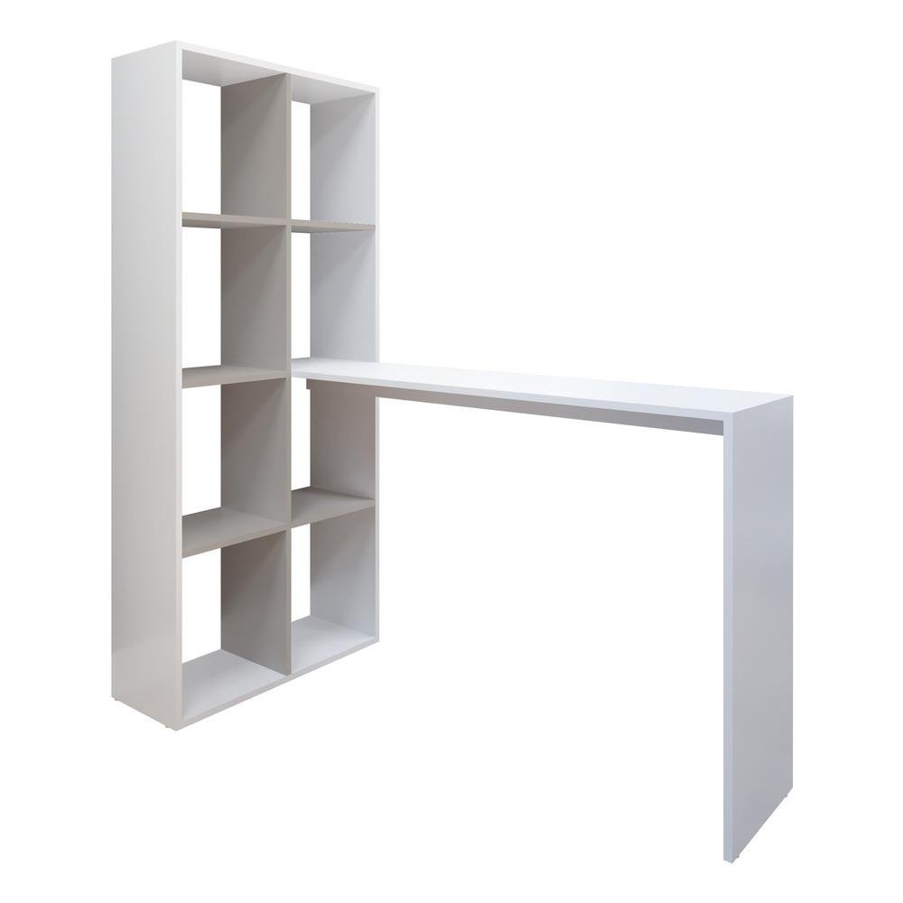 Escrivaninha/Mesa Office com Estante Lateral Multimoveis FG2561 Branca/Lacca Fume