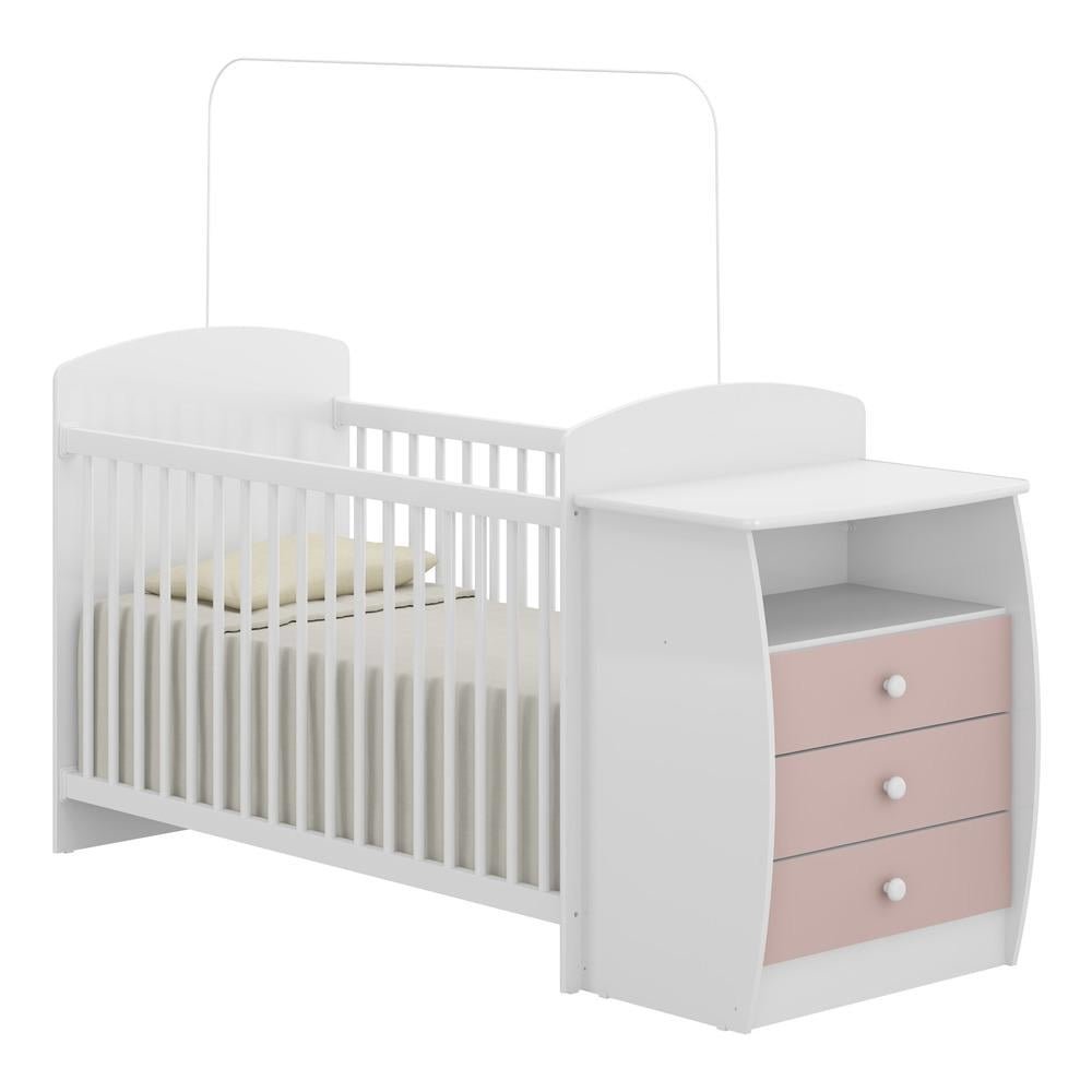 Berco Comoda com Colchao Incluso Colinho de Mae Multimoveis FG2951 Branco/Rosa